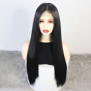 Wig Fashion Women's Wig Front Lace Middle Split Black Long Hair 13 * 6 Synthetic Half Mechanized Synthetic Hair Cover