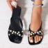 Xiaoxiangfeng flat toe flip flops women's summer new sparkling pearl buckle casual versatile beach sandals