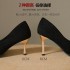 High heels, slim heels, feminine temperament, pointed shallow mouth, 2025 spring new item, black suede, high-end feel, plus size work shoes