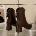 High heeled boots for children, 2024 autumn new style pointed boots, mid tube, thick heel, zipper, high-end feel, small stature