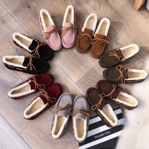 Velvet Bean Shoes Women's Korean Edition Winter Women's Shoes Solid Color Flat Bottom Set Casual Hairy Snow Boots Women's Cotton Shoes