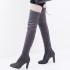 2020 autumn and winter new pointed, thick, high-heeled women's boots, fashionable zipper, slim leg straps, over the knee boots, elastic boots wholesale