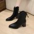 High heeled boots for children, 2024 autumn new style pointed boots, mid tube, thick heel, zipper, high-end feel, small stature