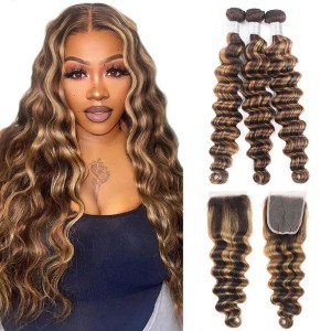 Factory direct sales of Xuchang real hair wig piano color hair curtain p4/27 loose deep human hair