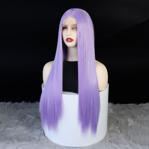 Amazon's popular European and American wig women's light purple front lace fashionable long straight hair semi mechanized headband