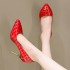 High heels, women's slim heel temperament, 2024 autumn new item, European and American plus size grid pointed high-end feel, heels shallow mouth