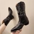 Embroidered leather boots for women, pointed toe, thick heel, midsole, knight boots, retro ethnic style, large size, European and American foreign trade women's boots, size 42