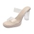 High heeled slippers for women in the summer of 2024, a new style with a straight strap for outdoor wear. Fashionable, thick heel, transparent, and fun. Bed sneakers