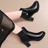 2023 New Fashion Short Boots for Women, Side Zipper, High Heels, Short Barrel, Middle aged and Elderly, Plush Cotton Boots, Warm Women's Leather Boots, Autumn