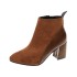 Coarse heeled mid leg boots for children, 2024 autumn new style leather splicing pointed side zipper women boots suede