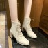 Korean style fashion boots, women's British style lace up short boots, thick heels, fashionable high heels, square toe casual short boots