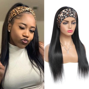 A hair replacement headband wig straight human hair wig mechanism with a human hair headband