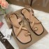 Ins Cross border New European and American Large Sponge Cake One Line Slippers Solid Color Decorative Buckle Thick Bottom Women's Sandals Shoes