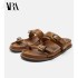 Ins Cross border New European and American Large Sponge Cake One Line Slippers Solid Color Decorative Buckle Thick Bottom Women's Sandals Shoes