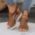 European and American Cross border Foreign Trade 2024 Summer New Style Slope Heel Straw Sandals Waterproof Platform Thick soled High Heels with One Button Strap