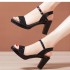 One button high-heeled sandals for women 2023 new summer style Roman sandals for women with thick heels, model walking women's shoes