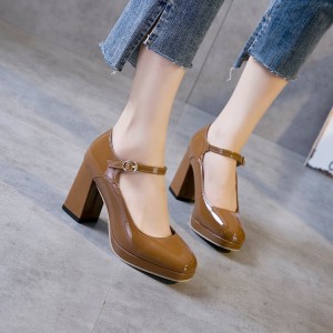 High heels, single shoes, women's 2024 spring new item, thick heel buckle, Korean version, shoes women, solid color, Korean version, round toe