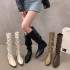 High boots for children, 2024 autumn new item, plus size long boots, pleated pile boots, slim boots, small square toe, high-end feel