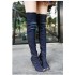 2017 European and American new fish mouth denim slim heel knee high boots, same style slim leg elastic cool boots, large size foreign trade