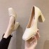 High heels, single shoes, women's thick heels, painted surface, 2023 spring square toe new shallow mouth work shoes, High heels Korean version