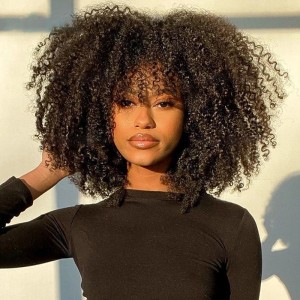 afro kinky curly wig with bangs hand made scalp top wigs