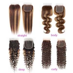 Piano colored hair curtain P4/27 real hair wig straight hair bundles in intermediate color P