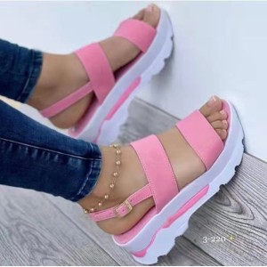 2023 Summer New Large Foreign Trade Women's Shoes Wide Side Strap Sweet Wind Thick Bottom Slope Heel Sandals for Women