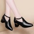 Coarse heeled, medium length, and custom-made shoes for women in the autumn of 2023. Versatile high heels, black soft leather shoes, soft soled women's shoes, mother's shoes