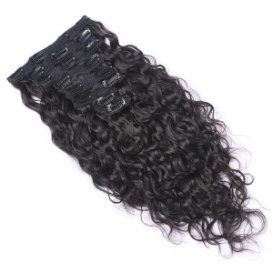 Real hair wig clip with water wave clip in human hair extensions