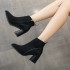 Coarse heeled mid leg boots for children, 2024 autumn new style leather splicing pointed side zipper women boots suede