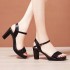 One button high-heeled sandals for women 2023 new summer style Roman sandals for women with thick heels, model walking women's shoes