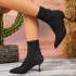 Foreign trade plus size 2024 autumn new item European and American cross-border high heels solid color pointed elastic fabric plus size fashion boots 43