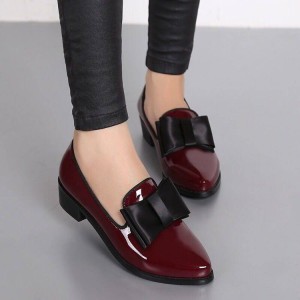 Fashion Single Shoes Women's 2024 Summer New Style Bow Pointed PU Bow Shallow Mouth Low Heel One Step Solid Color