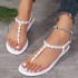 Grape Mom Summer New Vacation Style Thin Belt Pinch Toe Metal Buckle Flat Sandals Women's One Belt Non slip Sandals