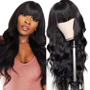 Human hair bangs wigs body wave human hair wig big wave bangs headband