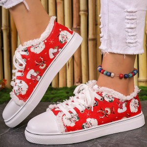 New Santa Claus print pattern canvas shoes for independent station export, cartoon snowman and elk casual oversized single shoes