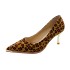 High heels, slim heels, feminine temperament, high-end feel, leopard print 2025 spring new item, pointed suede plus size 4142 work shoes