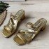 Fashion foreign trade plus size thick heel boutique cool slippers for women 2024 summer new gold fine strap square head outdoor cool slippers