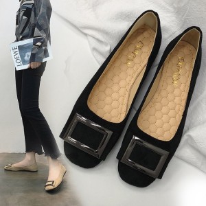 Single shoe women 2023 spring casual square toe grandma shoes square buckle lightweight lazy shoes, one foot kick female shoes