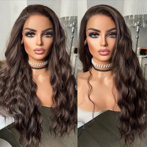 Hot selling wig, explosive synthetic front lace long curly hair, European and American brown wavy long hair headband