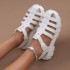 Thick soled gear sandals for women, pig cage shoes, hollow toe woven sponge cake Roman sandals, oversized Instagram style sandals