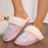 2024 Baotou sequined cotton slippers in foreign trade spot, women's flat bottom plush slippers, home indoor plush slippers, women's