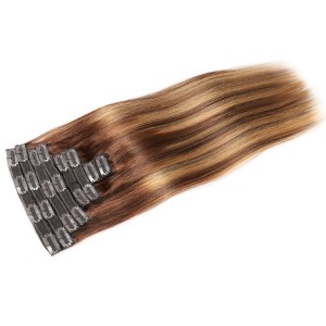 Clip in hair real hair wig straight hair piece set of 8 pieces P4/27 piano color human hair