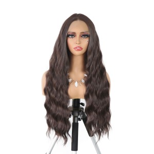 New popular European and American wig on AliExpress, ladies' brown synthetic front lace headband, wavy roll wig