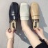 Half slipper women's 2023 summer new item with leather toe cover, breathable middle heel, ladies' slippers square toe