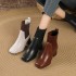 Short boots, children's midsole, 2024 autumn new style, square toe high heels, fly woven splicing elastic mouth cover, fashionable boots