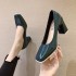 High heels, single shoes, women's thick heels, painted surface, 2023 spring square toe new shallow mouth work shoes, High heels Korean version