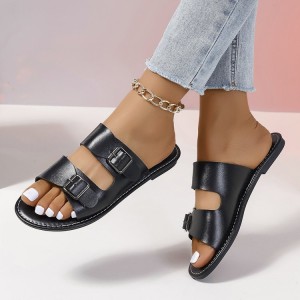 Temu Spring/Summer New European and American Casual Versatile Beach Shoes for Daily Outwear Fashion Shoes with Ring Buckle Flat Slippers Shoe