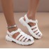 Thick soled gear sandals for women, pig cage shoes, hollow toe woven sponge cake Roman sandals, oversized Instagram style sandals