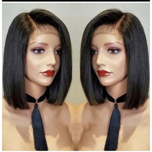 European and American popular Bob style black 13 * 6 split straight hair with short hair, front lace wig, high temperature silky